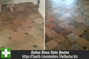 Italian Riven Slate tiled floor cleaned and sealed in Boston