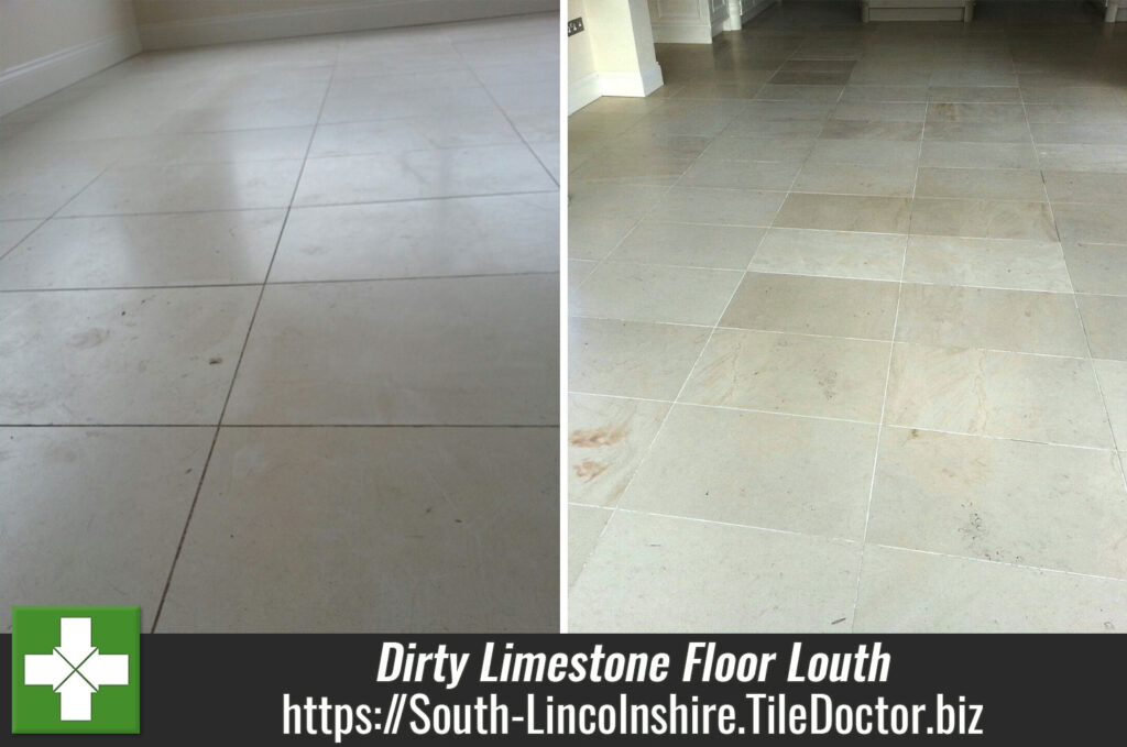 Dirty and Cracked Limestone floor tiles restored in Louth