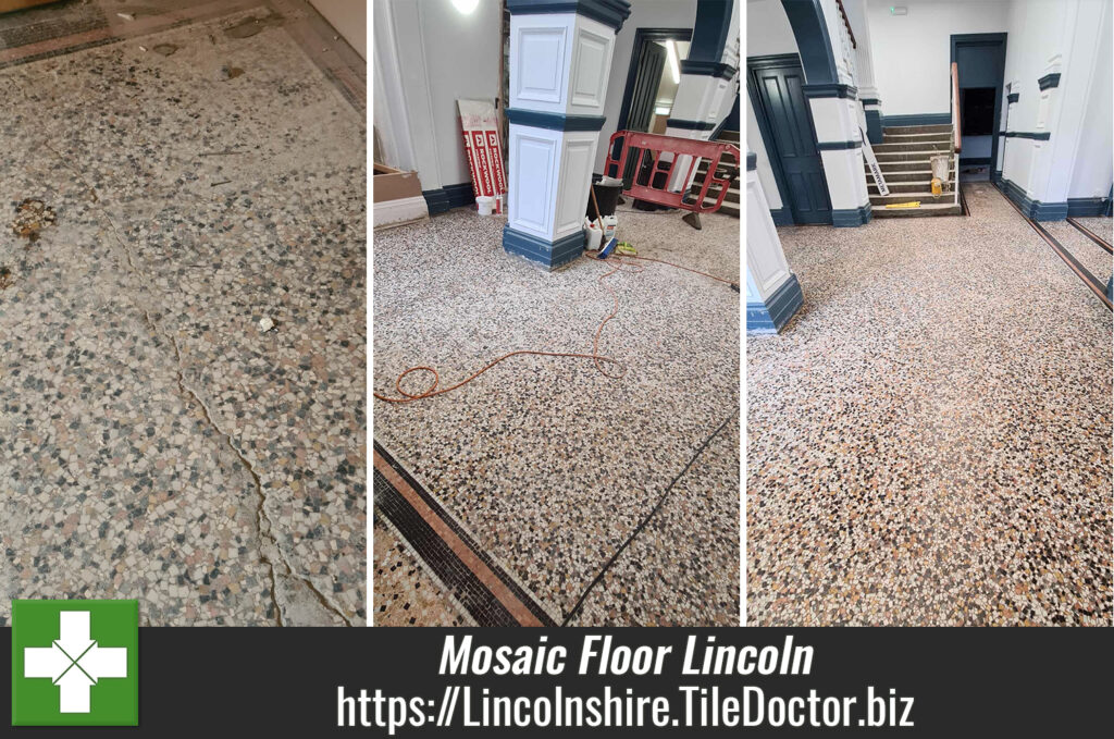 Mosaic Tiled Floor Before and After Restoration Lincoln College