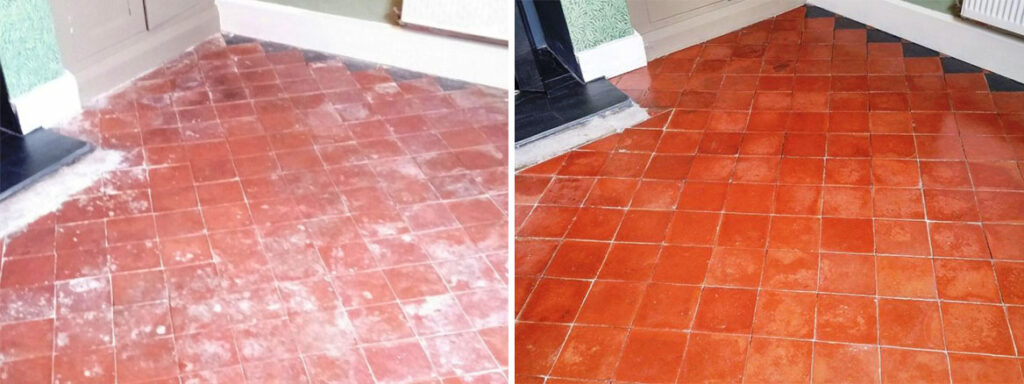 Abused Quarry Tiled Floor before after cleaning Louth