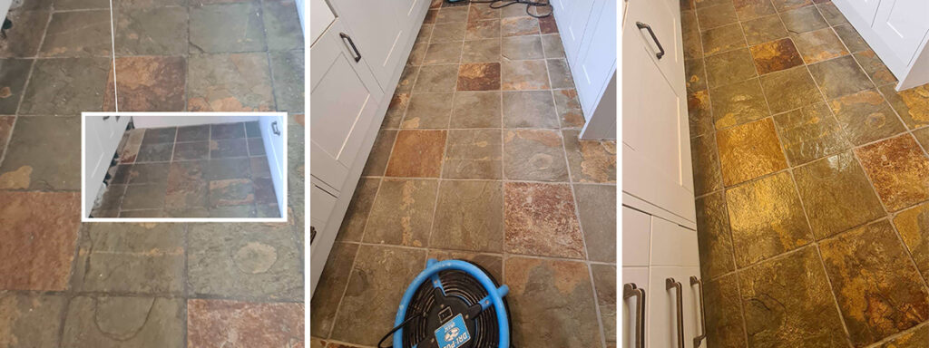 Extended Multi Coloured Riven Slate Kitchen Floor Renovated in Lincoln