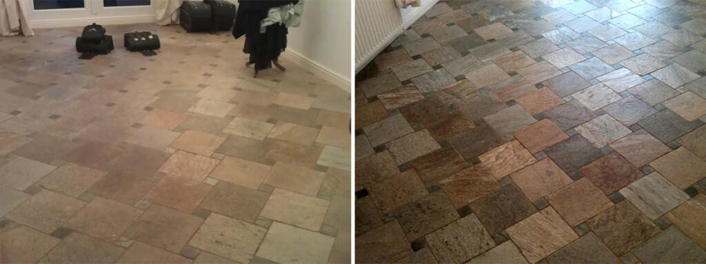 Italian Riven Slate Before After Cleaning