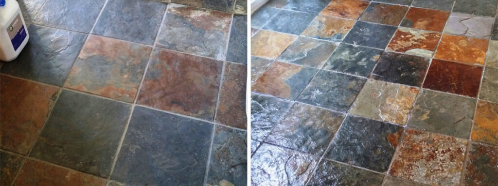 Riven Slate Tiled Floor Before After Cleaining and Sealing in Coningsby