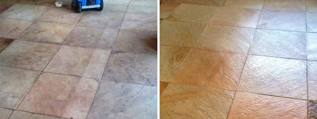 Sandstone Tiled Floor Before After Cleaining and Sealing in Coningsby