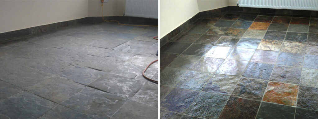 Slate Floor Before After Cleaning and Sealing