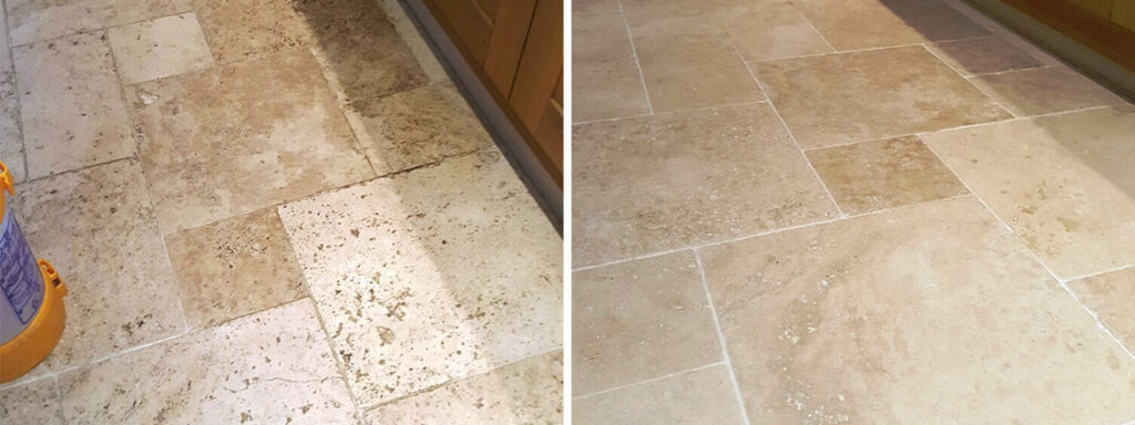 Travertine Tiled Floor Near Woodhall Spa Before After Cleaning