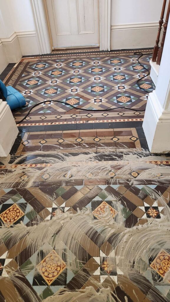 Minton Hollins Victorian Floor During Cleaning Spalding