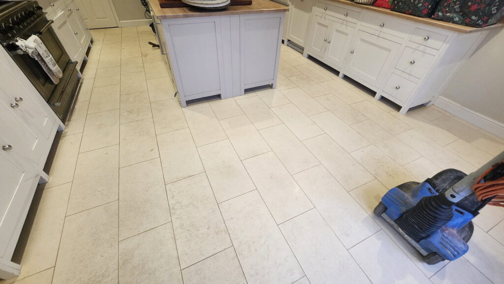 Dirty Limestone Floor During Cleaning Sleaford