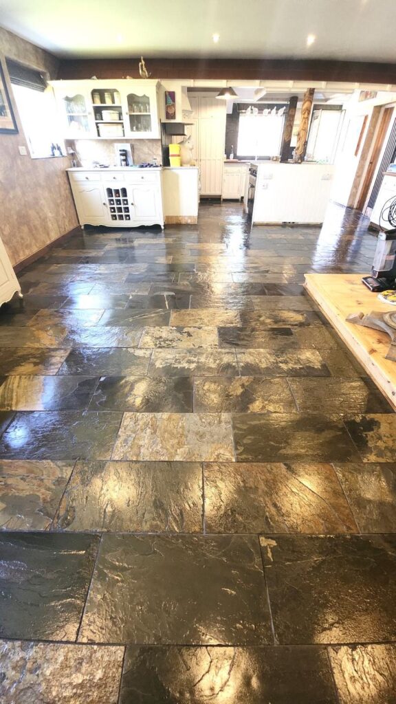 Riven Slate Tiled Floor After Renovation Boston